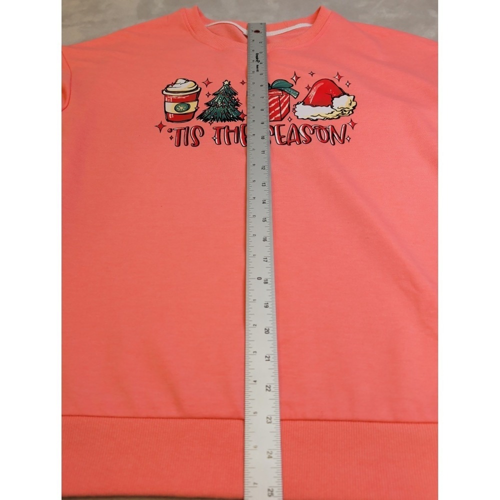 Tis The Season Christmas Sweatshirt Coral Pink Medium Holiday Graphic - Picture 6 of 9